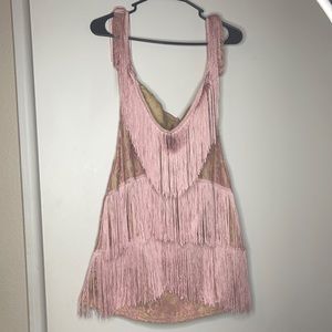 Pretty little thing dusty pink Bardot lace bodycon